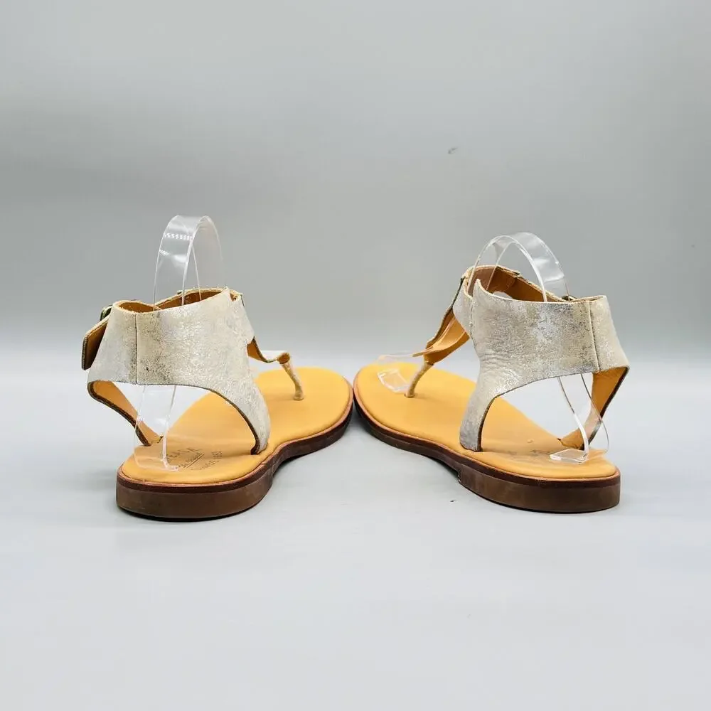 Kork Ease Sandals Womens 10 Silver Leather Thong Strappy Buckle Flat Shoes